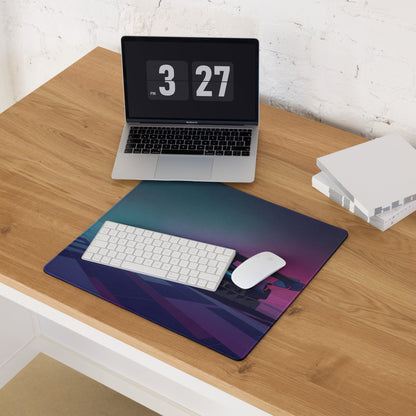 Ford GT Mk IV Inspired Blue Pink Vaporwave Gaming Mouse Pad – Neon Retro Grid Desk Mat, Futuristic Motorsport Digital Supercar Art