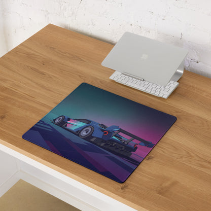 Ford GT Mk IV Inspired Blue Pink Vaporwave Gaming Mouse Pad – Neon Retro Grid Desk Mat, Futuristic Motorsport Digital Supercar Art