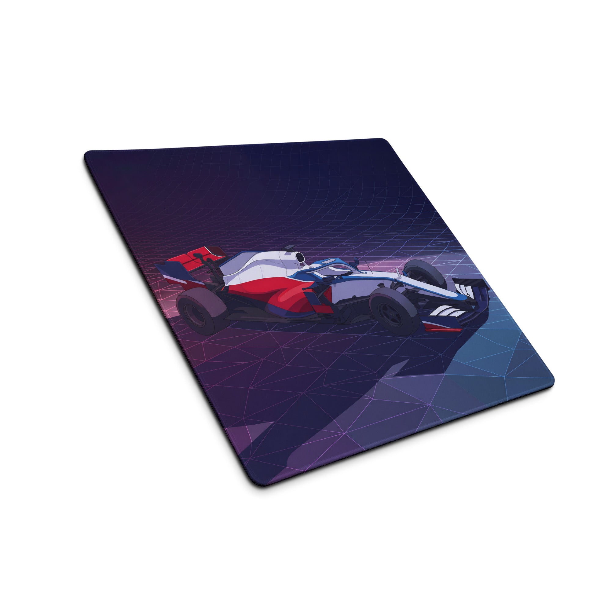 Formula 1 Race Car Inspired Red White Blue Vaporwave Gaming Mouse Pad – Neon Grid Desk Mat, Futuristic Grand Prix Motorsport Digital Art