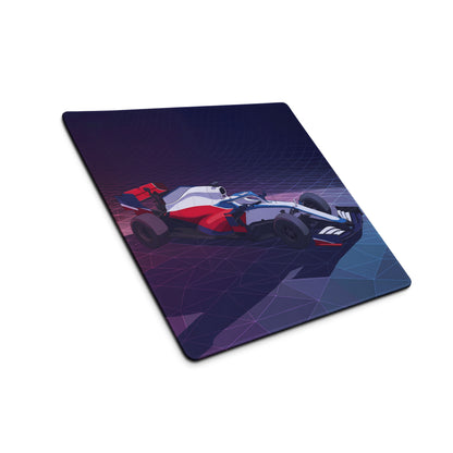 Formula 1 Race Car Inspired Red White Blue Vaporwave Gaming Mouse Pad – Neon Grid Desk Mat, Futuristic Grand Prix Motorsport Digital Art