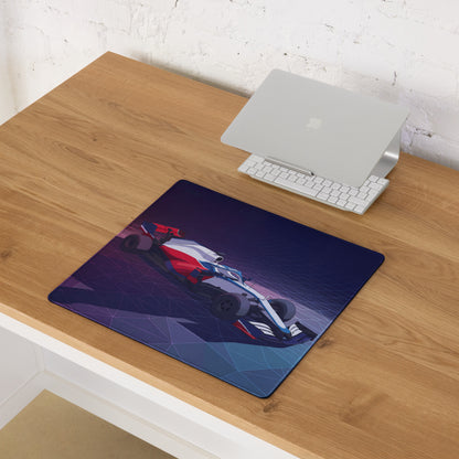 Formula 1 Race Car Inspired Red White Blue Vaporwave Gaming Mouse Pad – Neon Grid Desk Mat, Futuristic Grand Prix Motorsport Digital Art