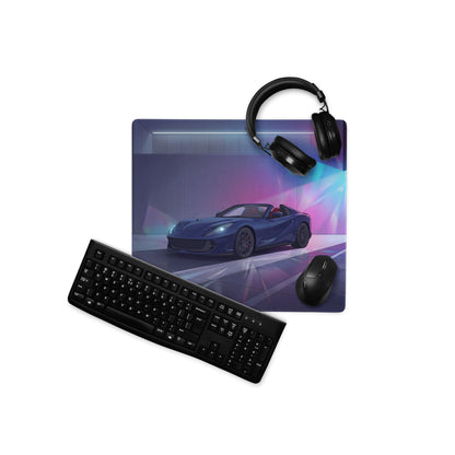 Ferrari 812 GTS Inspired Blue Purple Vaporwave Gaming Mouse Pad – Neon Luxury Garage Desk Mat, Futuristic Convertible Supercar Digital Art