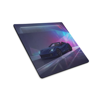 Ferrari 812 GTS Inspired Blue Purple Vaporwave Gaming Mouse Pad – Neon Luxury Garage Desk Mat, Futuristic Convertible Supercar Digital Art