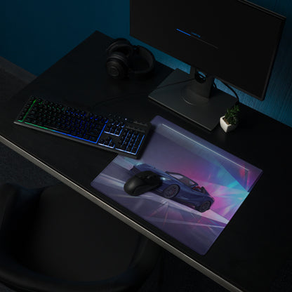 Ferrari 812 GTS Inspired Blue Purple Vaporwave Gaming Mouse Pad – Neon Luxury Garage Desk Mat, Futuristic Convertible Supercar Digital Art