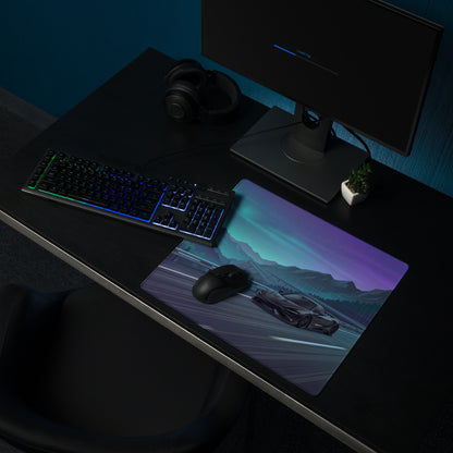 McLaren 765LT Inspired Black Teal Vaporwave Gaming Mouse Pad – Neon Mountain Highway Desk Mat, Futuristic Night Drive Digital Supercar Art