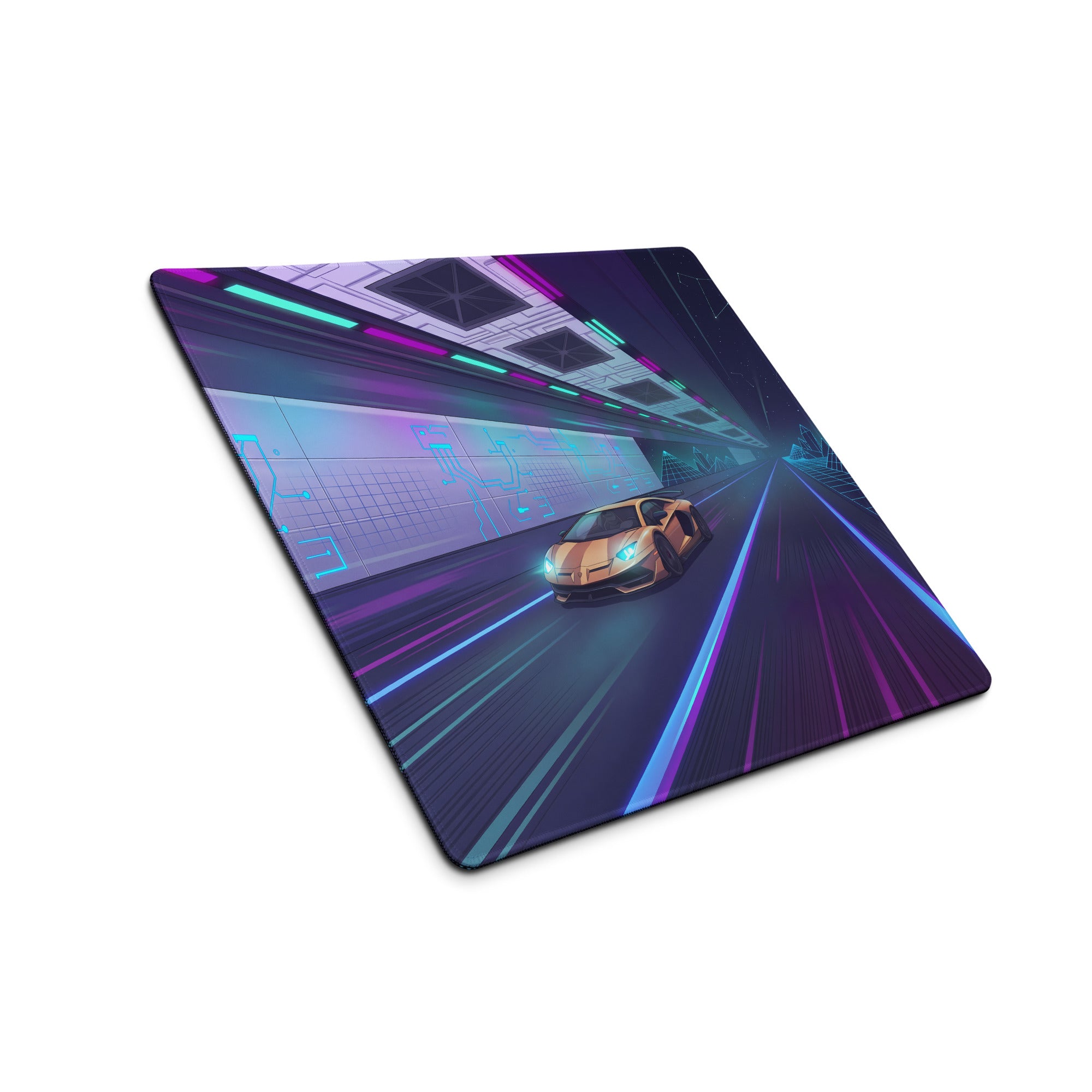 Lamborghini Aventador SVJ Inspired Gold Purple Vaporwave Gaming Mouse Pad – Neon Cyber Highway Desk Mat, Retro Futuristic Supercar Digital Art