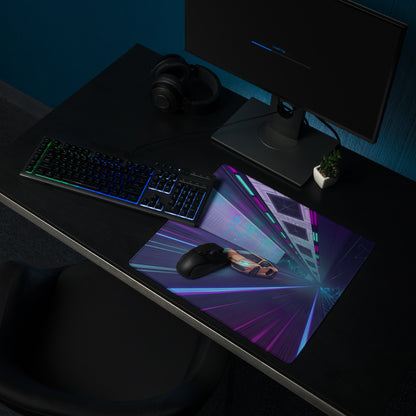 Lamborghini Aventador SVJ Inspired Gold Purple Vaporwave Gaming Mouse Pad – Neon Cyber Highway Desk Mat, Retro Futuristic Supercar Digital Art