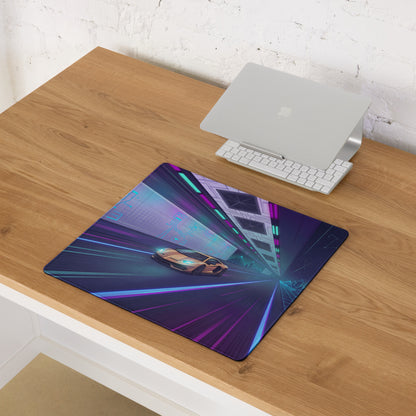 Lamborghini Aventador SVJ Inspired Gold Purple Vaporwave Gaming Mouse Pad – Neon Cyber Highway Desk Mat, Retro Futuristic Supercar Digital Art