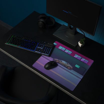 Lamborghini Huracán STO Inspired Gray Pink Vaporwave Gaming Mouse Pad – Neon Cyberpunk Street Desk Mat, Futuristic Urban Supercar Digital Art