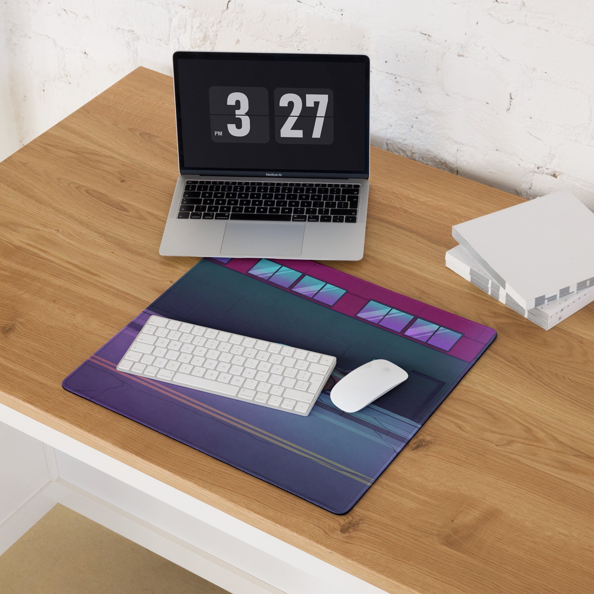 Lamborghini Huracán STO Inspired Gray Pink Vaporwave Gaming Mouse Pad – Neon Cyberpunk Street Desk Mat, Futuristic Urban Supercar Digital Art