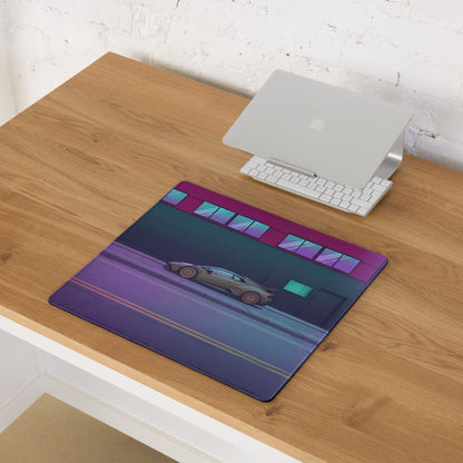Lamborghini Huracán STO Inspired Gray Pink Vaporwave Gaming Mouse Pad – Neon Cyberpunk Street Desk Mat, Futuristic Urban Supercar Digital Art