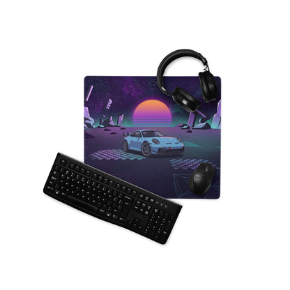 Porsche 911 GT3 Inspired Light Blue Purple Vaporwave Gaming Mouse Pad – Cosmic Neon Landscape Desk Mat, Retro Futuristic Racing Car Digital Art