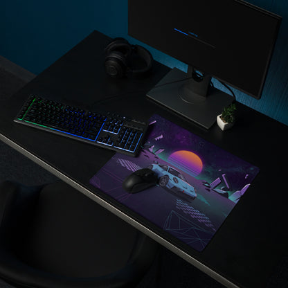 Porsche 911 GT3 Inspired Light Blue Purple Vaporwave Gaming Mouse Pad – Cosmic Neon Landscape Desk Mat, Retro Futuristic Racing Car Digital Art