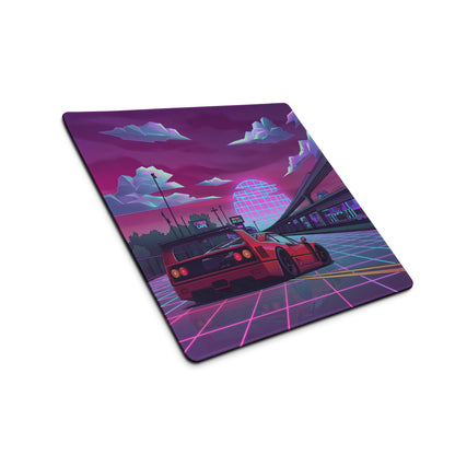 Ferrari F40 Inspired Red Purple Vaporwave Gaming Mouse Pad – Neon Retro Highway Desk Mat, Futuristic Cyberpunk Supercar Digital Artwork