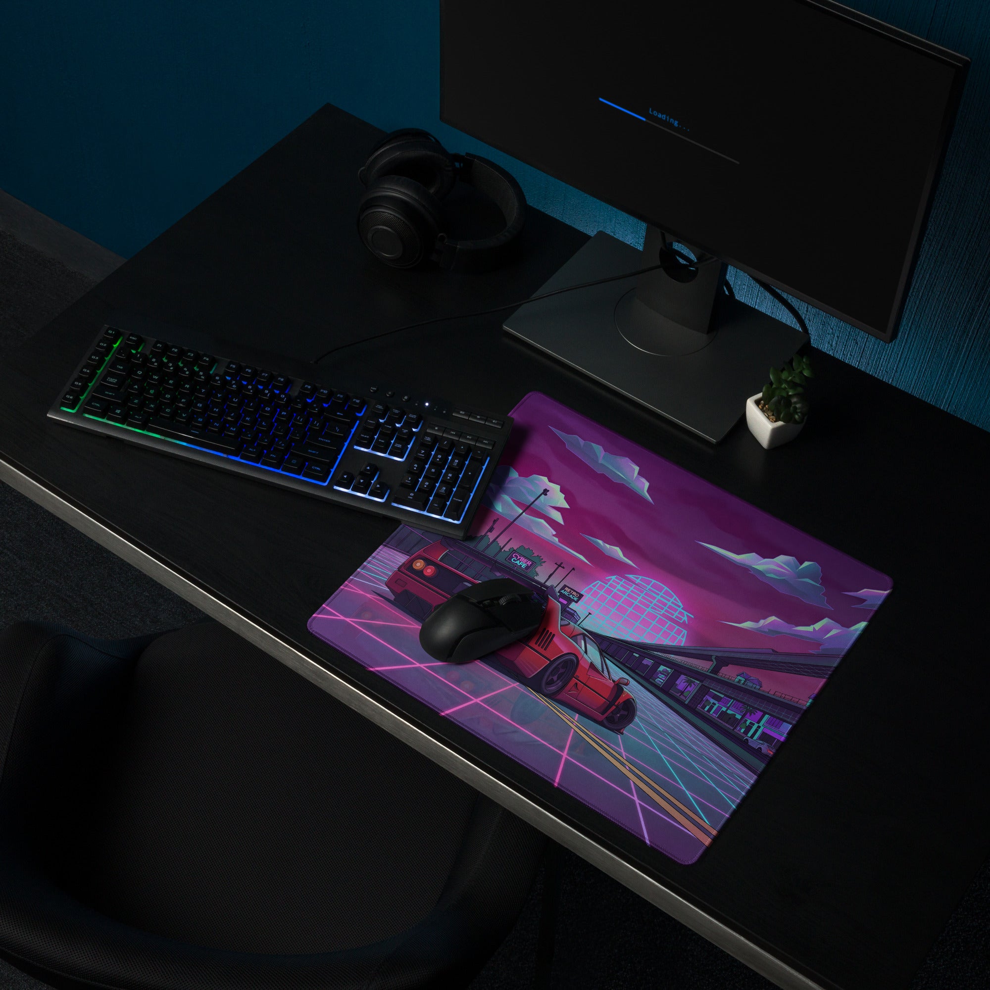 Ferrari F40 Inspired Red Purple Vaporwave Gaming Mouse Pad – Neon Retro Highway Desk Mat, Futuristic Cyberpunk Supercar Digital Artwork