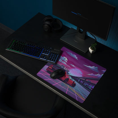 Ferrari F40 Inspired Red Purple Vaporwave Gaming Mouse Pad – Neon Retro Highway Desk Mat, Futuristic Cyberpunk Supercar Digital Artwork