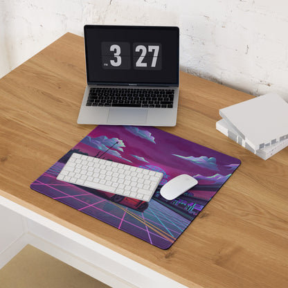 Ferrari F40 Inspired Red Purple Vaporwave Gaming Mouse Pad – Neon Retro Highway Desk Mat, Futuristic Cyberpunk Supercar Digital Artwork