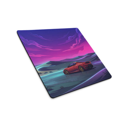 Ferrari F430 Modena Inspired Red Purple Vaporwave Gaming Mouse Pad – Dreamy Neon Desert Desk Mat, Retro Futuristic Supercar Digital Artwork