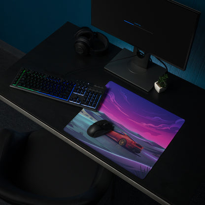 Ferrari F430 Modena Inspired Red Purple Vaporwave Gaming Mouse Pad – Dreamy Neon Desert Desk Mat, Retro Futuristic Supercar Digital Artwork
