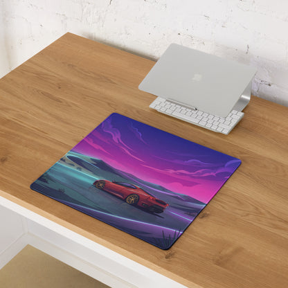 Ferrari F430 Modena Inspired Red Purple Vaporwave Gaming Mouse Pad – Dreamy Neon Desert Desk Mat, Retro Futuristic Supercar Digital Artwork