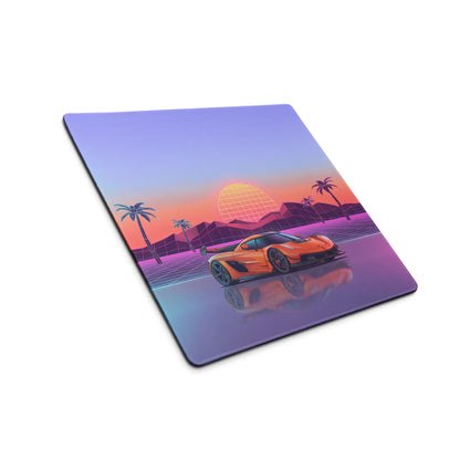 Koenigsegg Jesko Inspired Orange Vaporwave Gaming Mouse Pad – Pastel Neon Palm Tree Desk Mat, Retro Futuristic Hypercar Digital Artwork