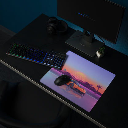 Koenigsegg Jesko Inspired Orange Vaporwave Gaming Mouse Pad – Pastel Neon Palm Tree Desk Mat, Retro Futuristic Hypercar Digital Artwork