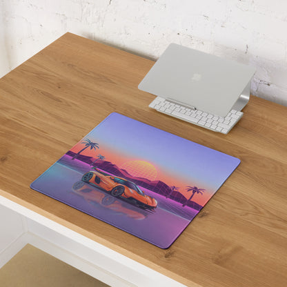 Koenigsegg Jesko Inspired Orange Vaporwave Gaming Mouse Pad – Pastel Neon Palm Tree Desk Mat, Retro Futuristic Hypercar Digital Artwork