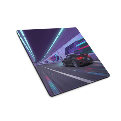 Porsche 911 Turbo S Inspired Black Purple Vaporwave Gaming Mouse Pad – Neon Cyberpunk Tunnel Desk Mat, Futuristic Racing Car Digital Artwork