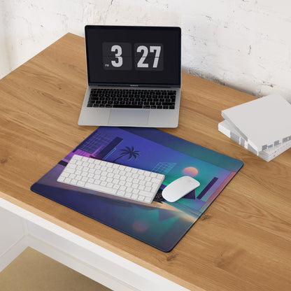 Lotus Emira Inspired Blue Vaporwave Gaming Mouse Pad – Neon Futuristic Gallery Desk Mat, Retro Synthwave Supercar Digital Art