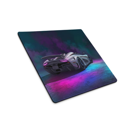 Koenigsegg Regera Inspired White Cyan Vaporwave Gaming Mouse Pad – Neon Smoke Supercar Desk Mat, Futuristic Synthwave Digital Artwork