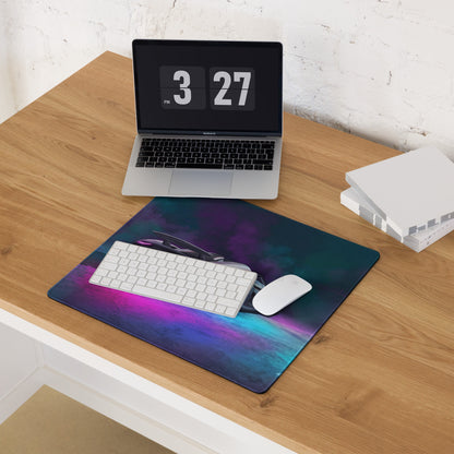 Koenigsegg Regera Inspired White Cyan Vaporwave Gaming Mouse Pad – Neon Smoke Supercar Desk Mat, Futuristic Synthwave Digital Artwork