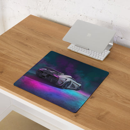 Koenigsegg Regera Inspired White Cyan Vaporwave Gaming Mouse Pad – Neon Smoke Supercar Desk Mat, Futuristic Synthwave Digital Artwork