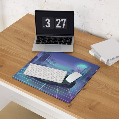 Lamborghini Huracán Performante Inspired Green Vaporwave Gaming Mouse Pad – Neon Grid City Desk Mat, Retro Futuristic Supercar Digital Artwork