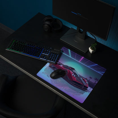 Pagani Zonda R Inspired Red Purple Vaporwave Gaming Mouse Pad – Neon Sunset Grid Desk Mat, Retro Futuristic Supercar Digital Artwork
