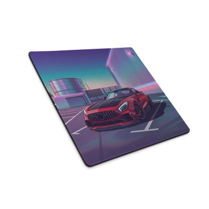 Mercedes-AMG GT R Inspired Red Purple Vaporwave Gaming Mouse Pad – Neon Industrial Parking Lot Desk Mat, Retro Futuristic Sports Car Digital Art