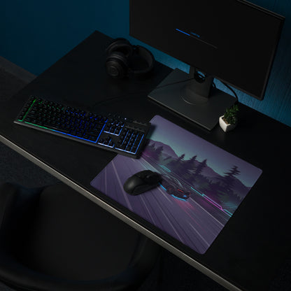 McLaren 765LT Inspired Black Vaporwave Gaming Mouse Pad – Neon Mountain Highway Desk Mat, Futuristic Cyberpunk Supercar Digital Artwork