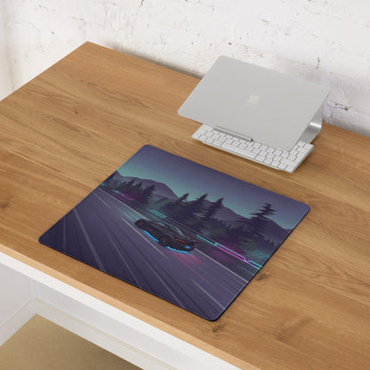 McLaren 765LT Inspired Black Vaporwave Gaming Mouse Pad – Neon Mountain Highway Desk Mat, Futuristic Cyberpunk Supercar Digital Artwork
