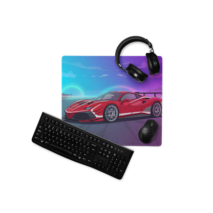Ferrari 488 Challenge Evo Inspired Red Vaporwave Gaming Mouse Pad – Neon Racetrack Desk Mat, Retro Futuristic Race Car Digital Artwork