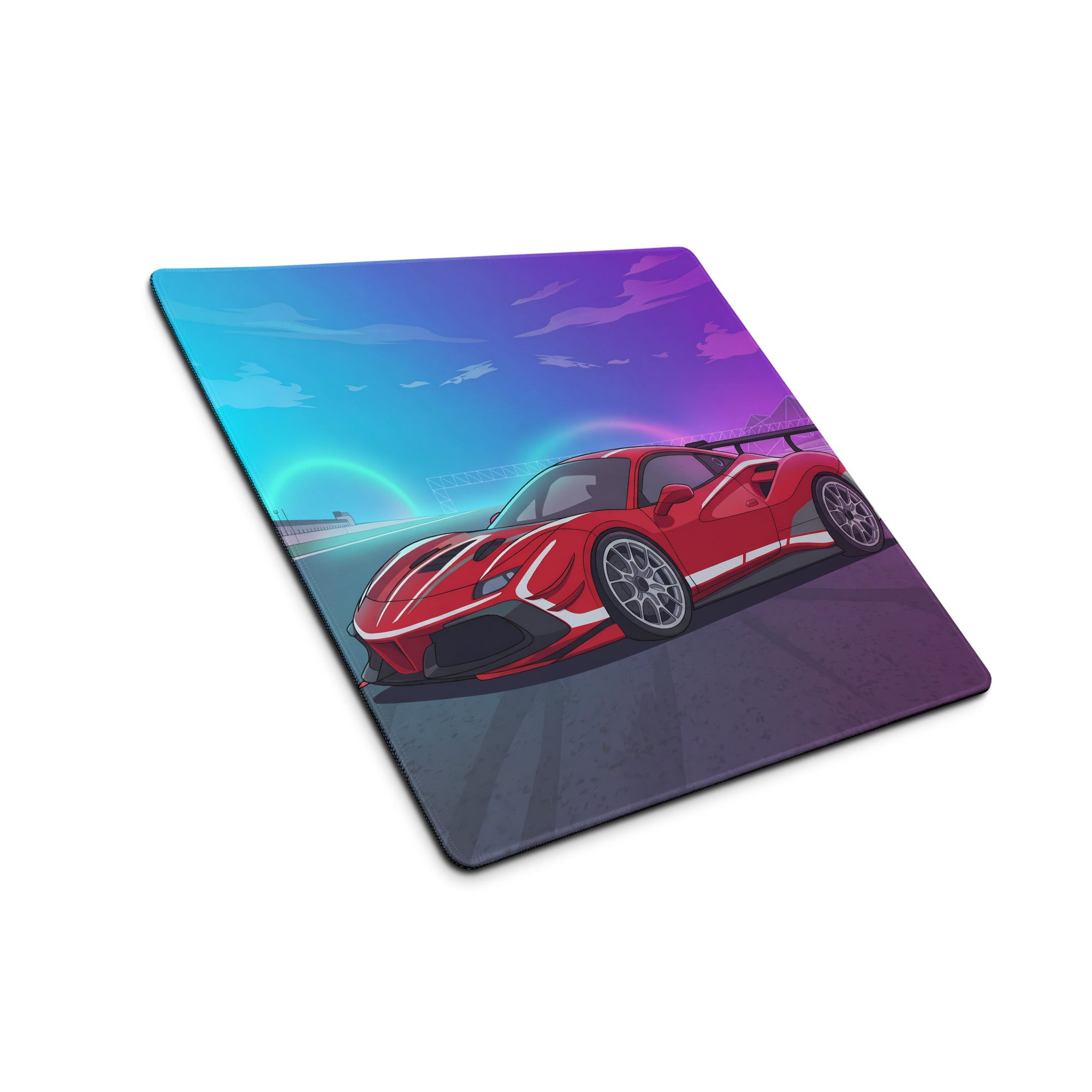 Ferrari 488 Challenge Evo Inspired Red Vaporwave Gaming Mouse Pad – Neon Racetrack Desk Mat, Retro Futuristic Race Car Digital Artwork