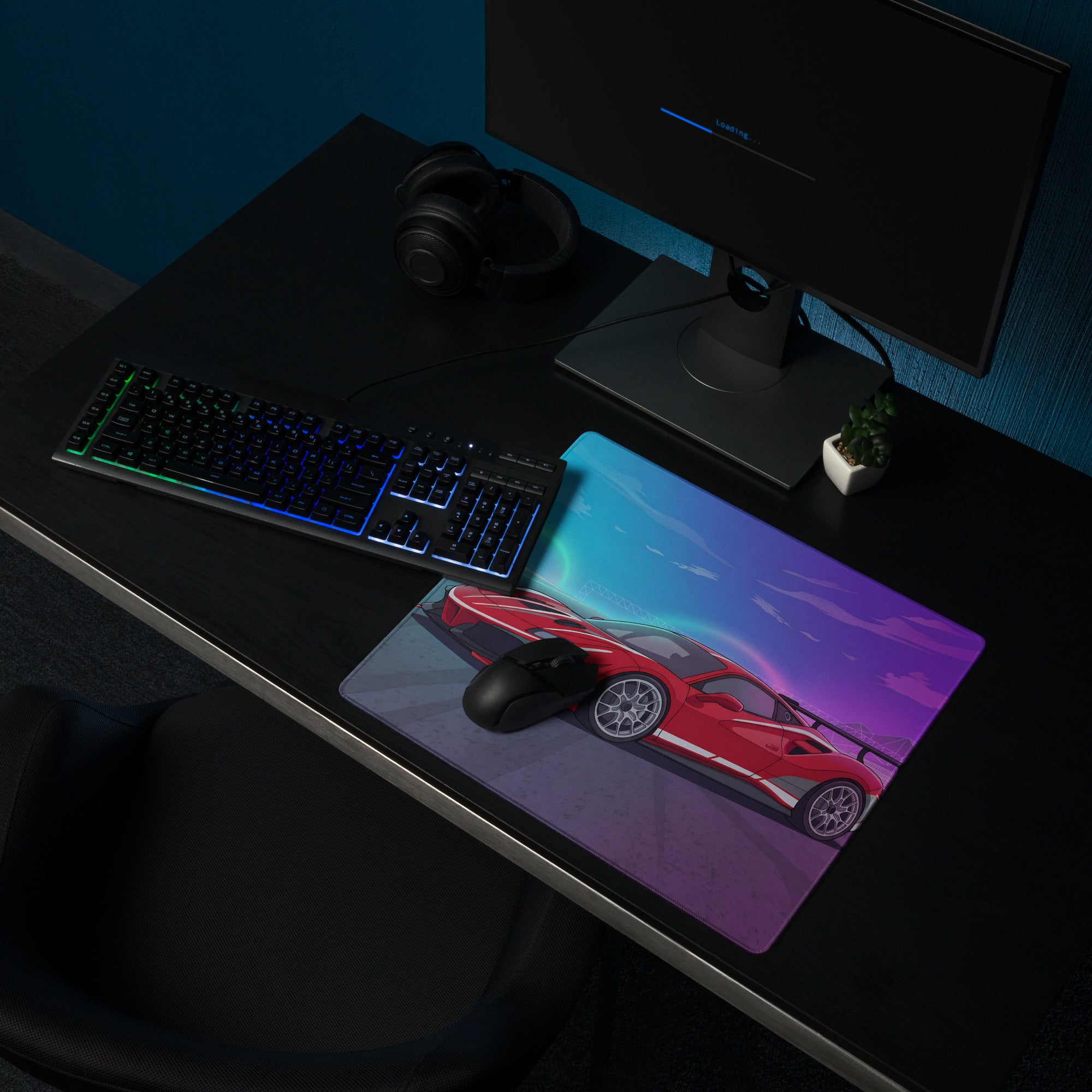 Ferrari 488 Challenge Evo Inspired Red Vaporwave Gaming Mouse Pad – Neon Racetrack Desk Mat, Retro Futuristic Race Car Digital Artwork