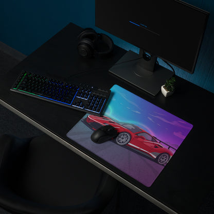 Ferrari 488 Challenge Evo Inspired Red Vaporwave Gaming Mouse Pad – Neon Racetrack Desk Mat, Retro Futuristic Race Car Digital Artwork