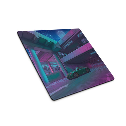 Porsche 911 GT3 Touring Inspired Teal Vaporwave Gaming Mouse Pad – Neon Cyber Park Desk Mat, Retro Futuristic Garage Digital Automotive Art