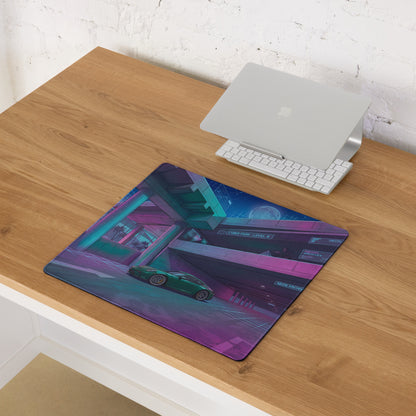 Porsche 911 GT3 Touring Inspired Teal Vaporwave Gaming Mouse Pad – Neon Cyber Park Desk Mat, Retro Futuristic Garage Digital Automotive Art