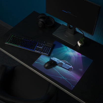 Porsche 911 GT3 Inspired Ice Blue Vaporwave Gaming Mouse Pad – Neon Cyan Purple Desk Mat, Futuristic Geometric Sports Car Digital Artwork