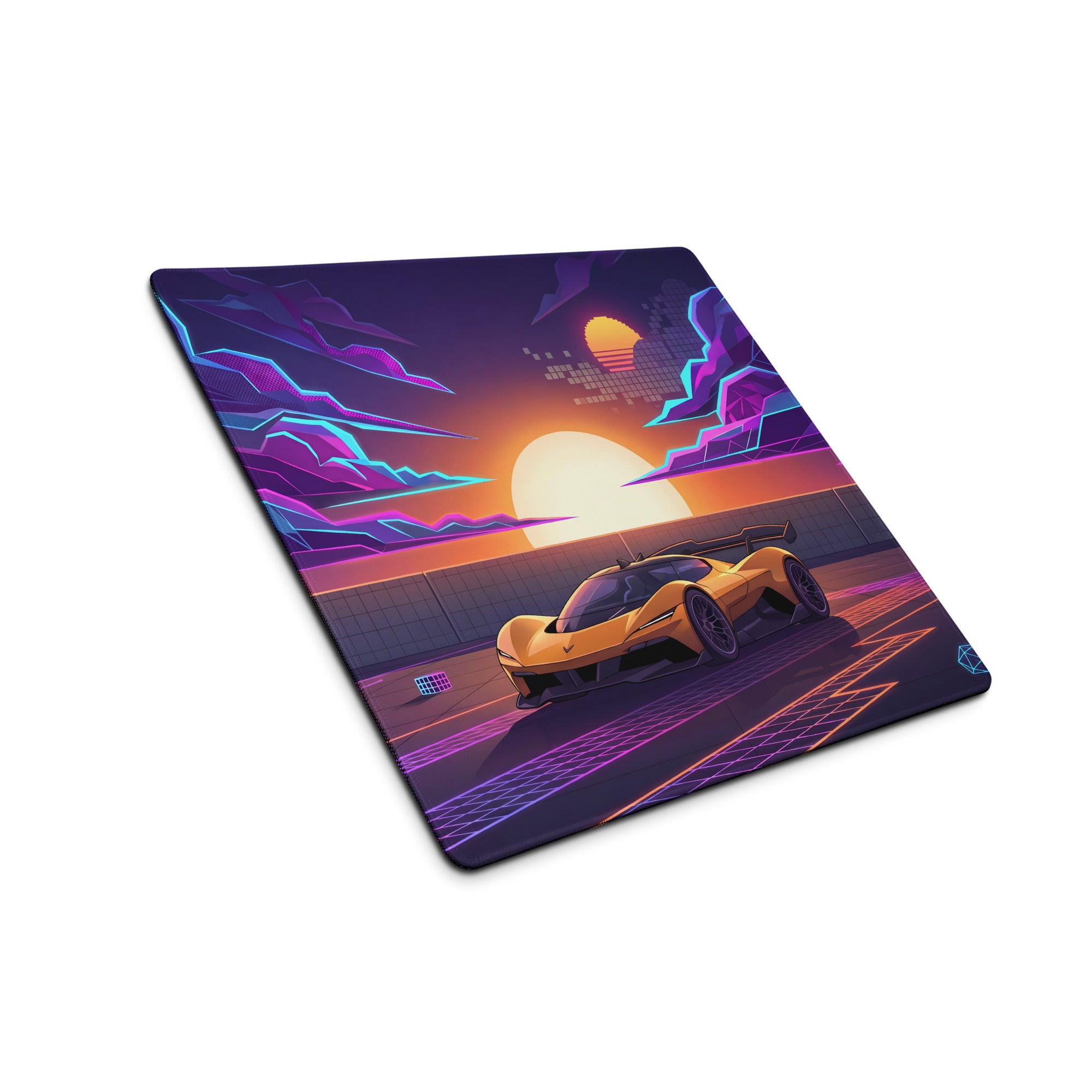 Chevrolet Corvette CX.R Vision Inspired Orange Vaporwave Gaming Mouse Pad – Neon Purple Sunset Desk Mat, Retro Futuristic Hypercar Digital Artwork