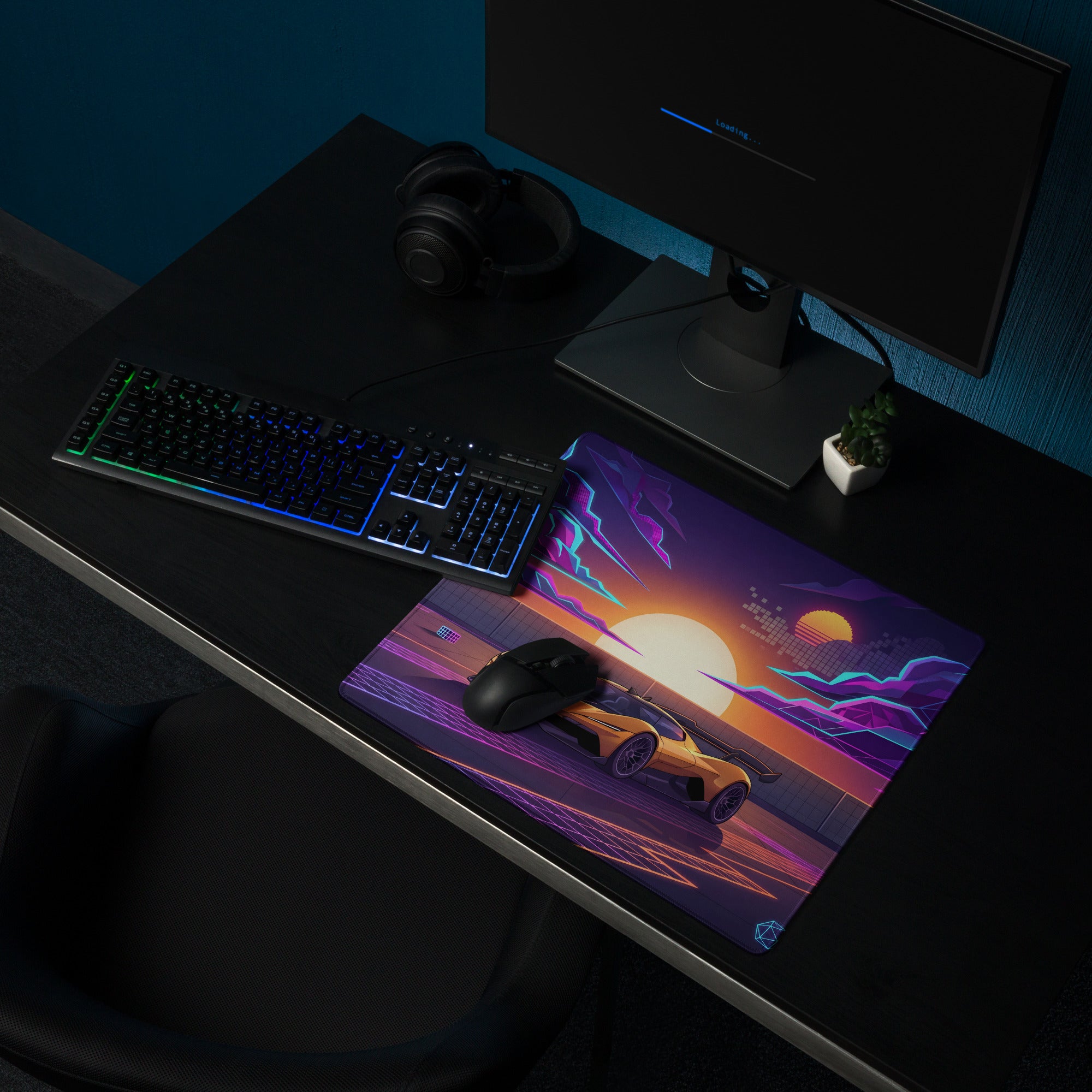 Chevrolet Corvette CX.R Vision Inspired Orange Vaporwave Gaming Mouse Pad – Neon Purple Sunset Desk Mat, Retro Futuristic Hypercar Digital Artwork