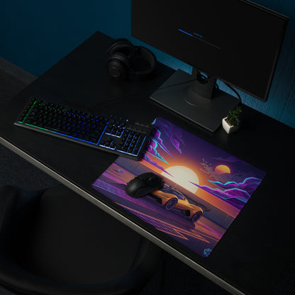Chevrolet Corvette CX.R Vision Inspired Orange Vaporwave Gaming Mouse Pad – Neon Purple Sunset Desk Mat, Retro Futuristic Hypercar Digital Artwork