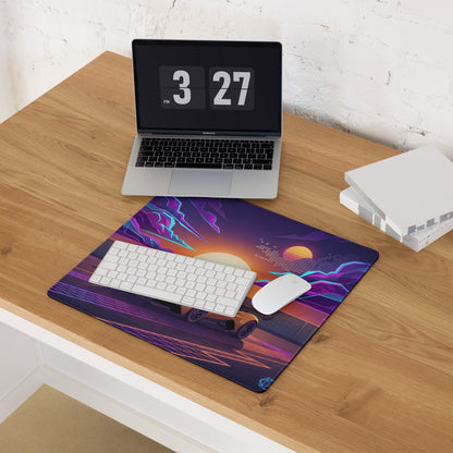 Chevrolet Corvette CX.R Vision Inspired Orange Vaporwave Gaming Mouse Pad – Neon Purple Sunset Desk Mat, Retro Futuristic Hypercar Digital Artwork