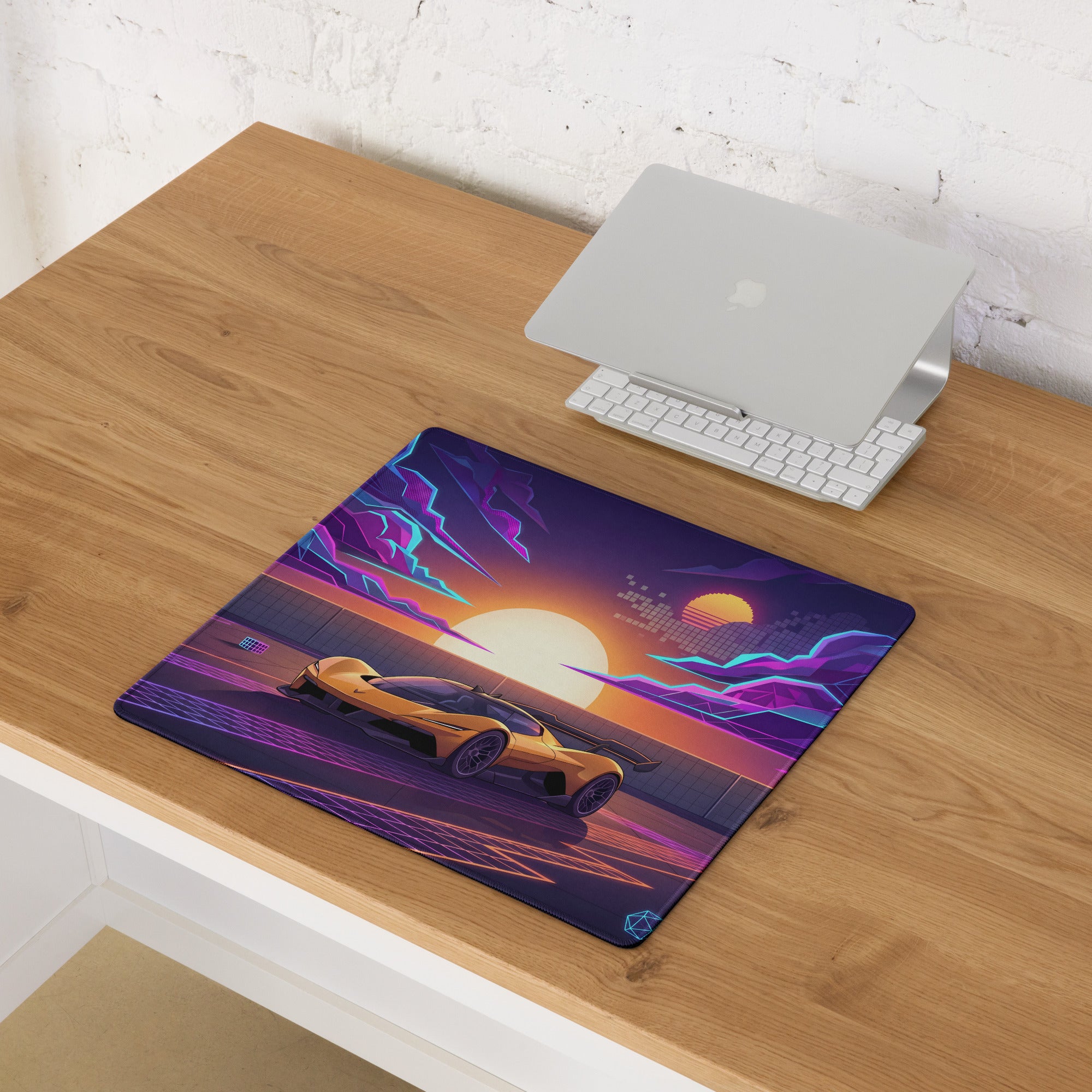 Chevrolet Corvette CX.R Vision Inspired Orange Vaporwave Gaming Mouse Pad – Neon Purple Sunset Desk Mat, Retro Futuristic Hypercar Digital Artwork