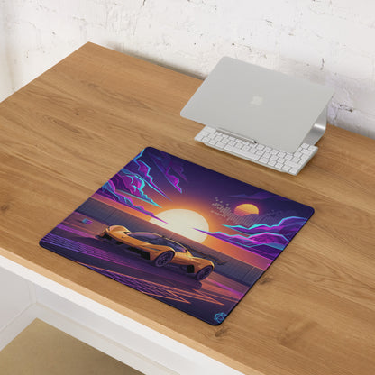Chevrolet Corvette CX.R Vision Inspired Orange Vaporwave Gaming Mouse Pad – Neon Purple Sunset Desk Mat, Retro Futuristic Hypercar Digital Artwork